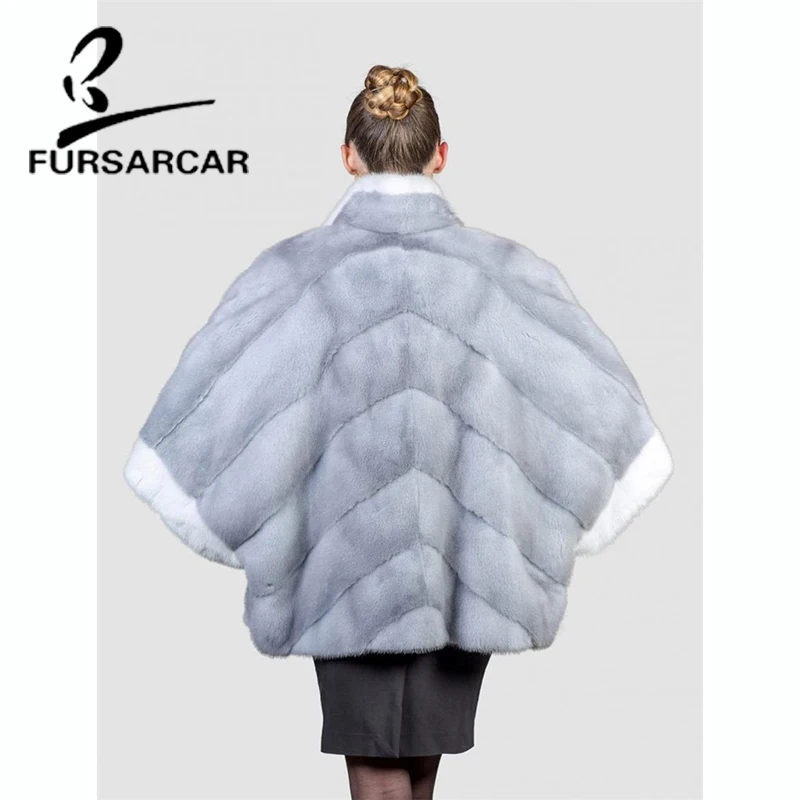 FURSARCAR Bat Sleeved Real Fur Coat Women Winter New Style Thick Mink Fur Coat With Fur Collar Female Luxury Mink Fur Jacket