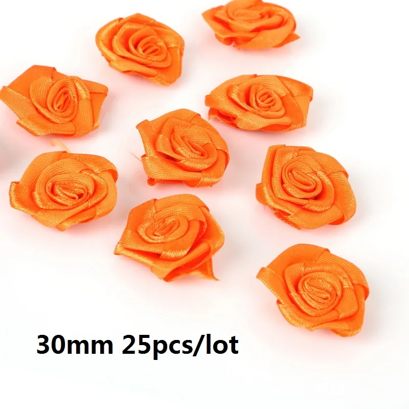 3cm Orange Red Шелковый 15/20/30 мм мини цветы-розочки головка атласной лентой лук Свадебные украшения искусство ремесла Сделай Сам вечерние домашней одежды Декор поставки - Цвет: 3cm Orange Red