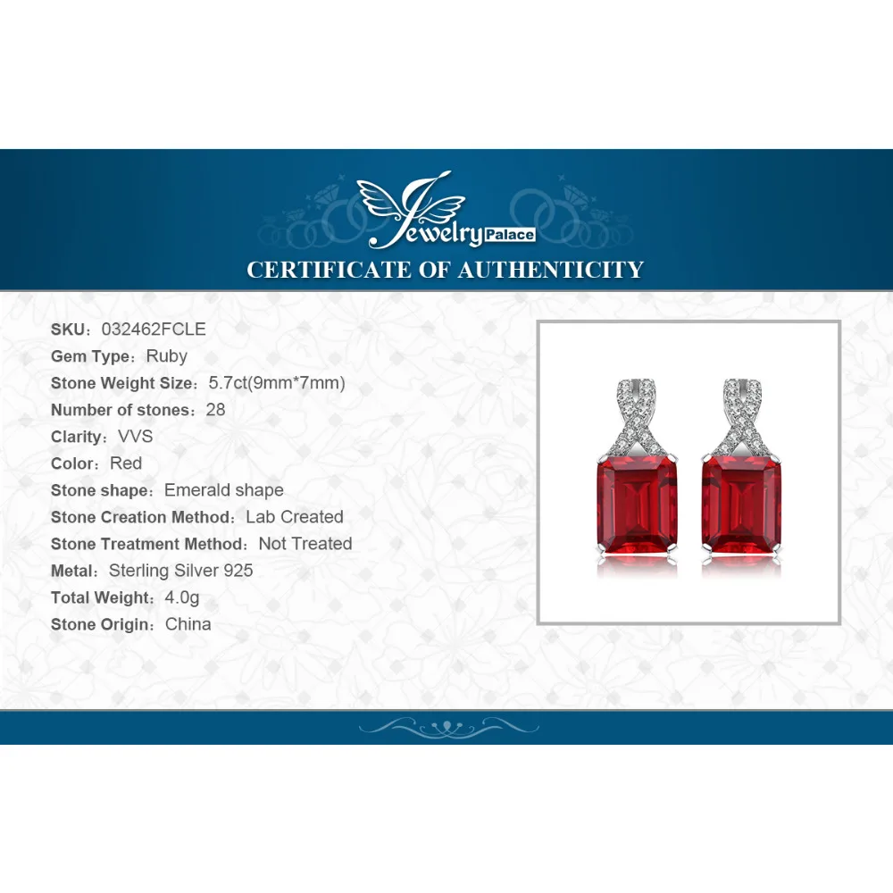 Jewelrypalace Изумрудный Cut 6ct создан красный рубин клип на Серьги стерлингового