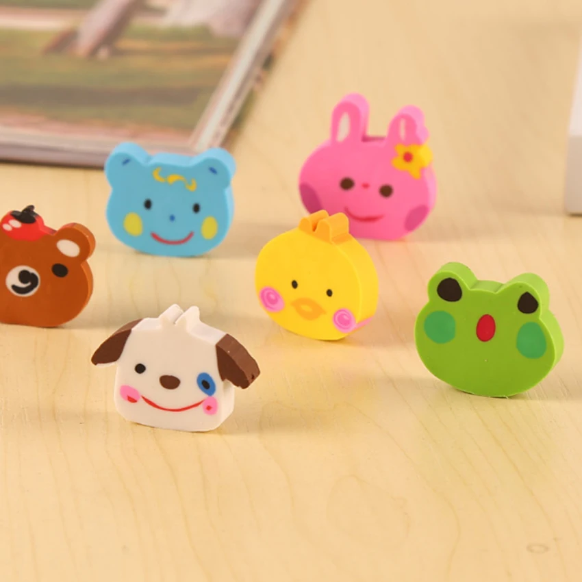 6 шт./лот Kawaii ластик с головой животного мультяшный зоопарк Забавный подарок