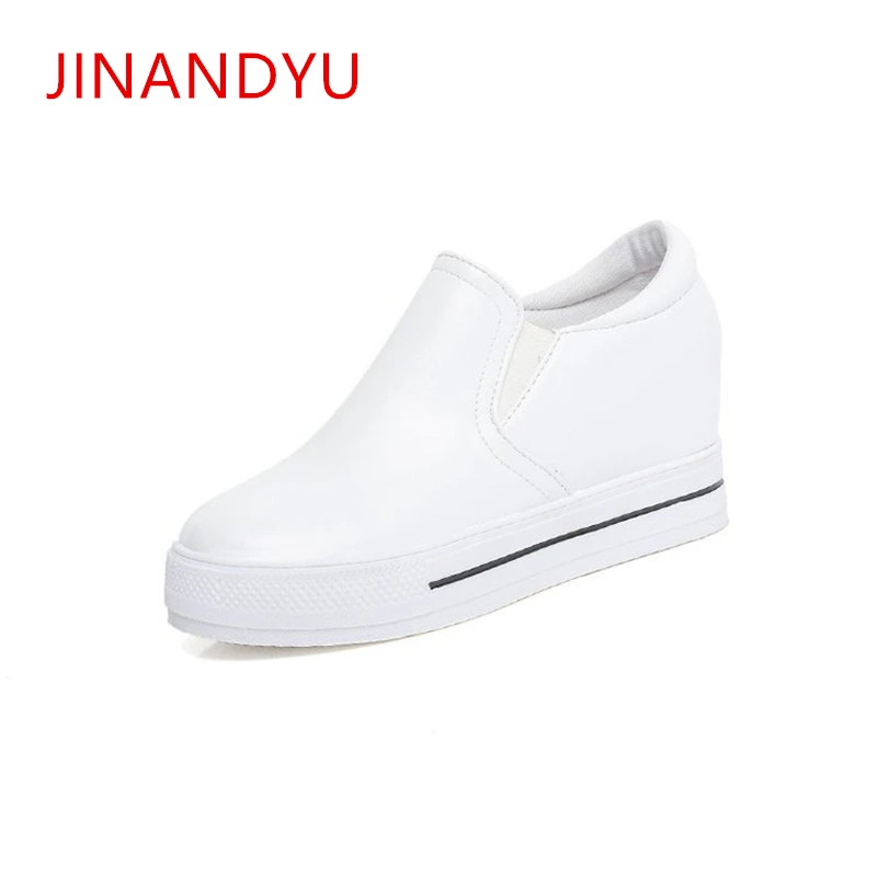 

Women Wedge Platform Sneaker Round Toe black Leather loafer New Style Hidden Increased 6CM High Heel Sneakers White Shoes woman