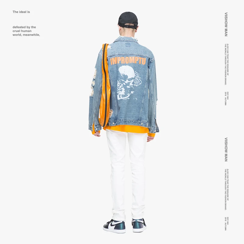 VIISHOW Hole мужские куртки Брендовые джинсовые Уличная Veste Homme 2018 с принтом Мужские