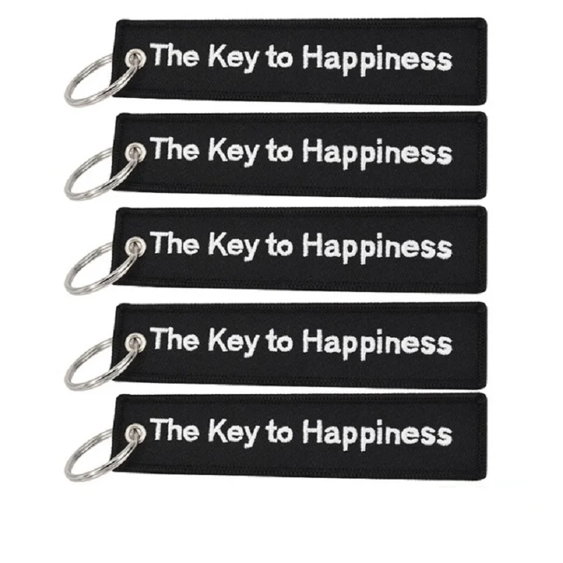 

POMPOM The Key to Happiness Keychains for Motorcycles and cars Embroidery Customize key rings key holder Tags Cars sleutelhanger