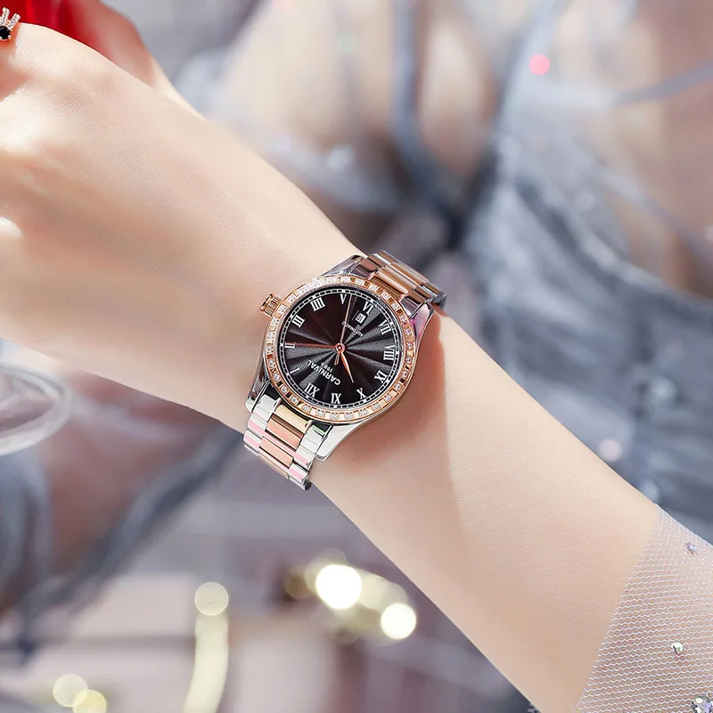 Datejust автоматические механические часы для женщин лучший бренд класса люкс из нержавеющей стали наручные часы с цыганскими цифрами relogio feminino - Цвет: gold black