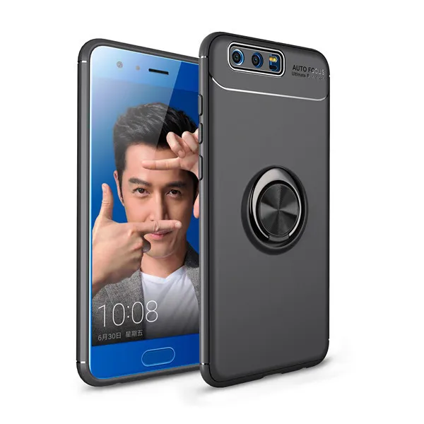 Для Huawei Honor 9 Lite чехол бизнес с кольцом для пальцев магнетизм держатель телефона задняя крышка для Huawei Honor 9 Coque - Цвет: Черный