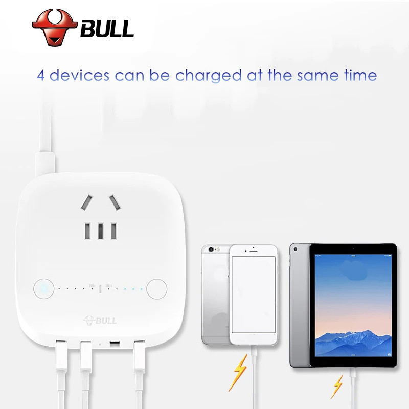 BULL Smart Charger 4 USB 2.4A Fast Charging 10A/250V/2500W Timing Function for iPhone iPad Samsung S9 S9+ Xiaomi Huawei P10 | Электроника