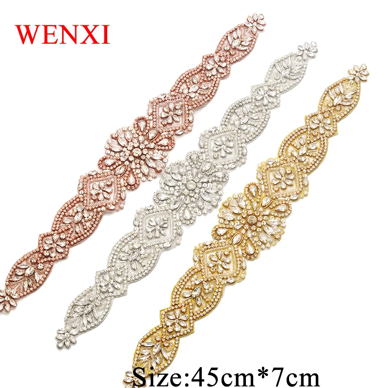 WENXI 5PCS Hand Sew On Hot Fix Iron Silver Crystal Rhinestone Appliques For Wedding Dresses DIY Bridal Sash WX828 | Дом и сад