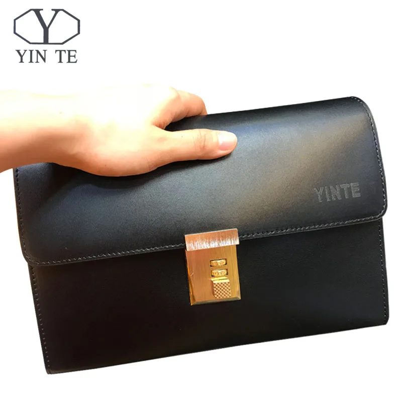 Goede YINTE Mannen Hoge Kwaliteit Clutch Bag Lederen Handtas Clutch Business Portemonnee Houder Met Slot Bag Organizer Portfolio T8070-1