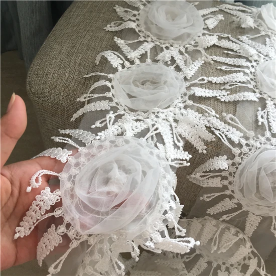 3D flower chiffon organza lace fabric trimming white trim for applique dress accessaries Diy skirt doll ribbon | Дом и сад