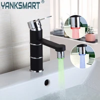 yanksmart led light black paining bathroom faucet deck mounted basin sink single handle faucet hot and cold mixer water tap