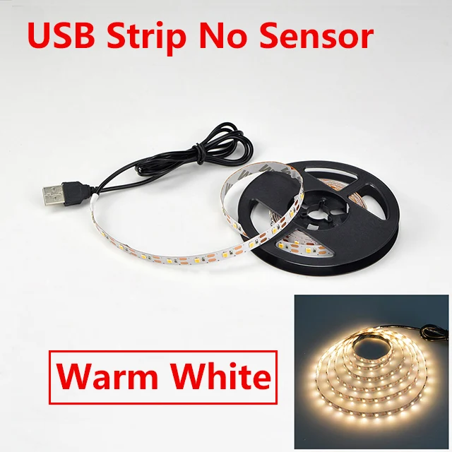 USB Light Warm White Светодиодный светильник с датчиком движения, Диодная лента, USB ТВ подсветка, лестничный шкаф, Ночной светильник, кухонная лампа, 1 м, 2 м, 3 м, домашний декор - Испускаемый цвет: USB Light Warm White