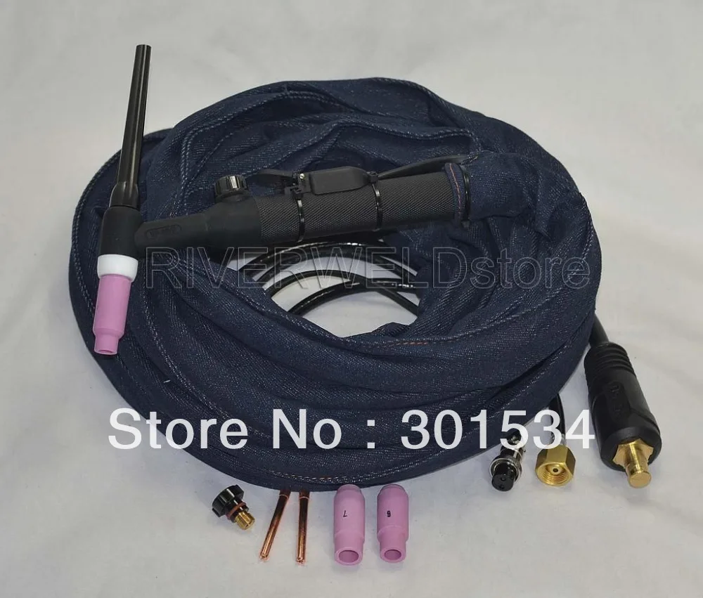 WP-26FV-25R TIG Welding Torch Complete 25 Foot 7.6Meter  200Amp Air-Cooled  Flexible & Gas-Valve Control TIG Torch Head Body