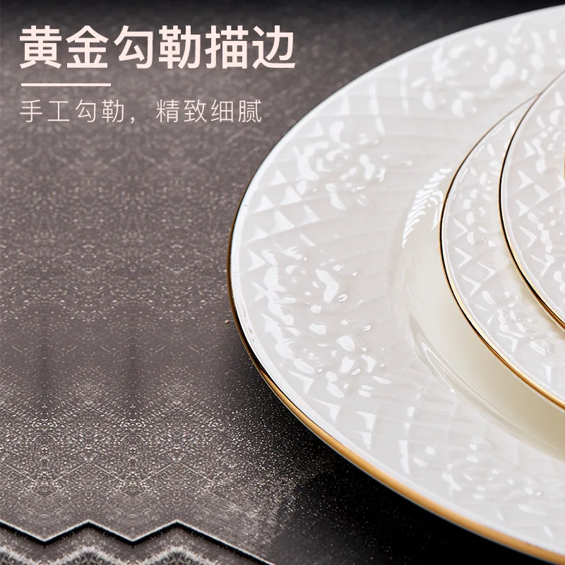 Garland dishes 28 head bone china tableware suit domestic European simple platinum gold embossed | Дом и сад