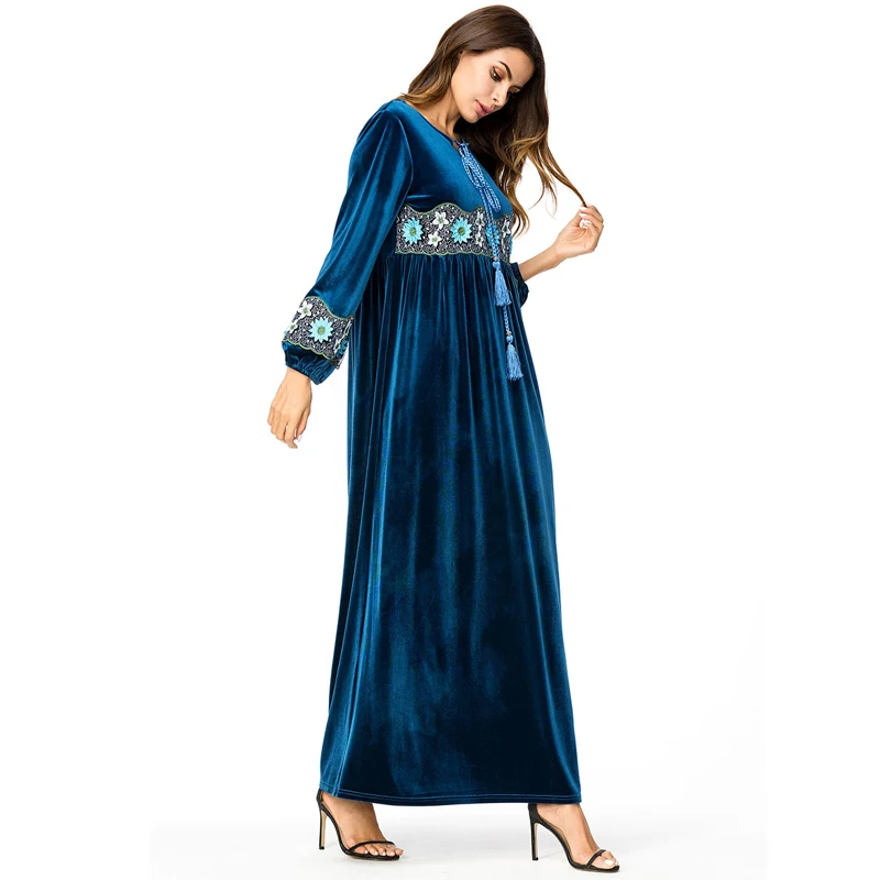 Vestidos кафтан арабский абайя Дубай бархат хиджаб с вышивкой мусульманское платье