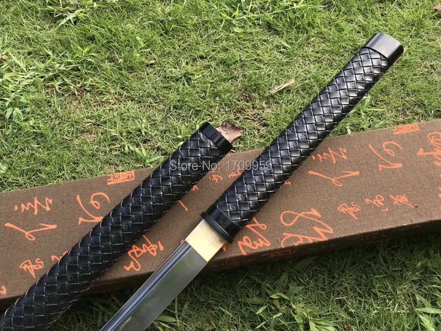 Красивый кожаный прямой нож Saya Japan Samurai Fighting Full Tang 1095 лезвие из углеродистой стали Ниндзя Косплей очень острый меч катана