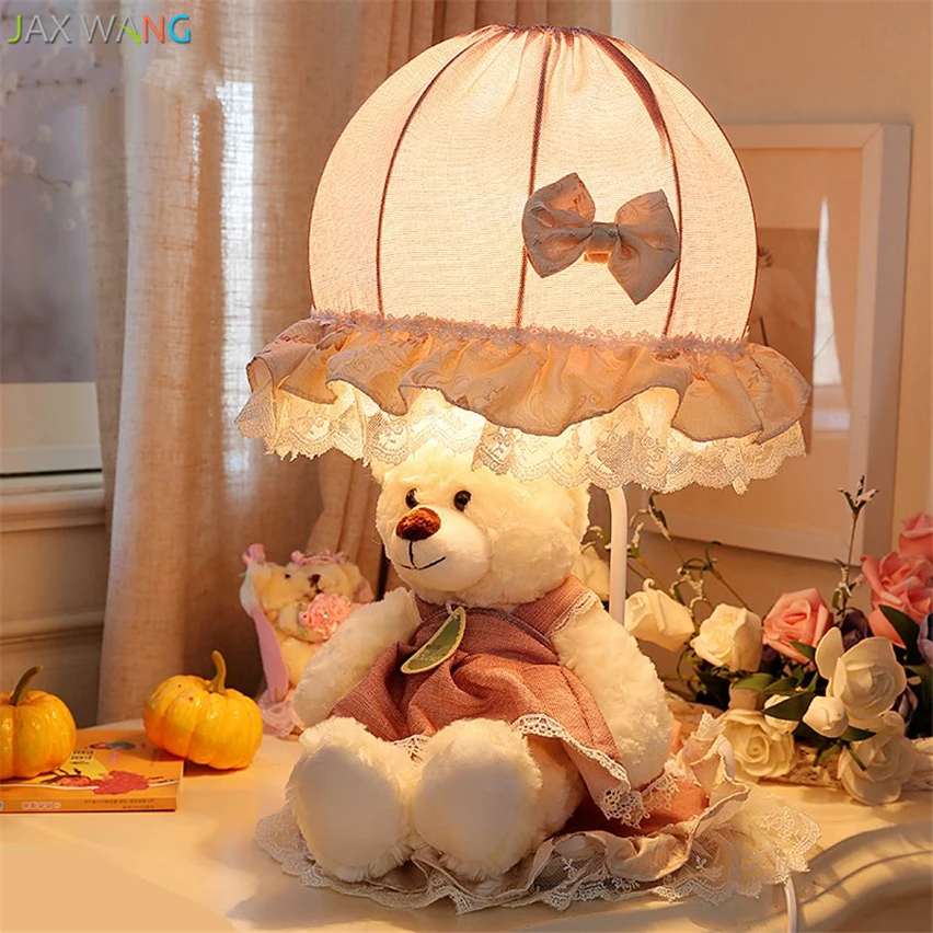 Настольная лампа с медведем из кружевной ткани светодиодная для детской комнаты