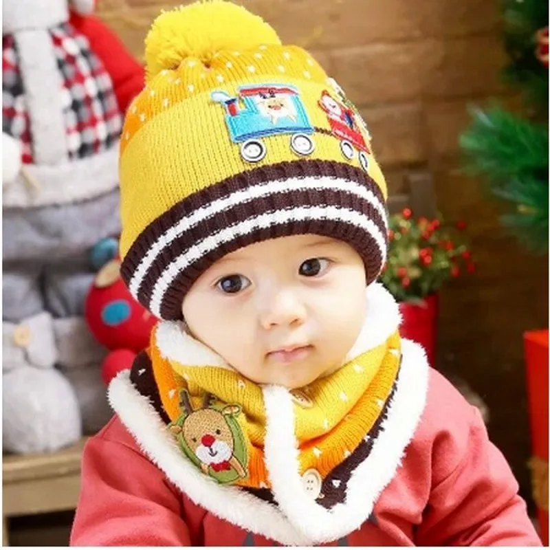 Вязаная крючком Детская шапка и шейный шарф осенне-зимний Рождественский узор