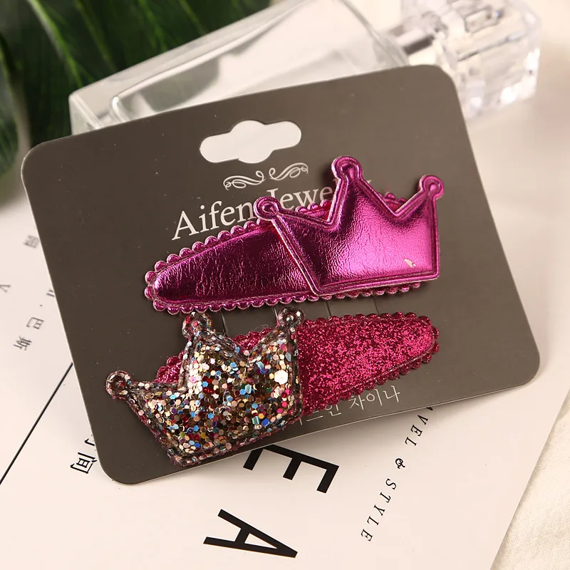 2PCS Hot Red Crown 2 шт./лот для девочек, гладкие заколки в форме звезды, сердца, короны, милые заколки для волос, BB зажимы для детей, держатели головных уборов, Детские аксессуары для волос - Цвет: 2PCS Hot Red Crown