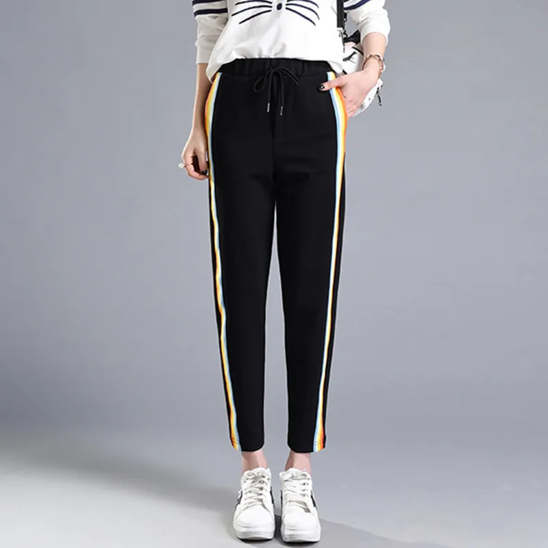 2017 шикарные Свободные повседневные спортивные брюки в радужную полоску сбоку