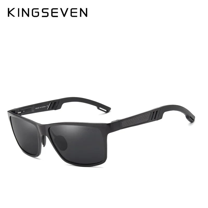 KINGSEVEN, брендовые, новые, поляризационные солнцезащитные очки, мужские, унисекс, металлическая оправа, очки для вождения, женские, Ретро стиль, солнцезащитные очки, Gafas - Цвет линз: Black  Gray