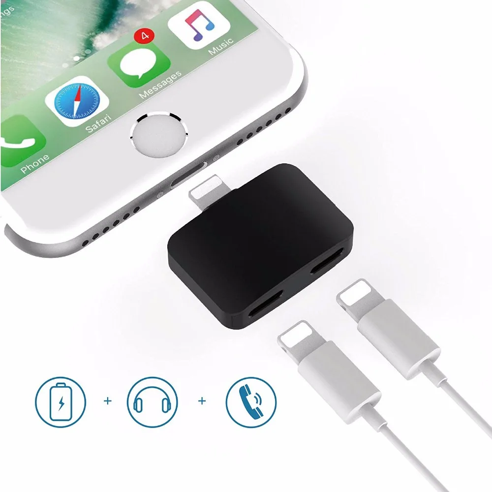 2in1 наушники Зарядное устройство адаптер Поддержка IOS 10.3 обсуждение вызова музыка