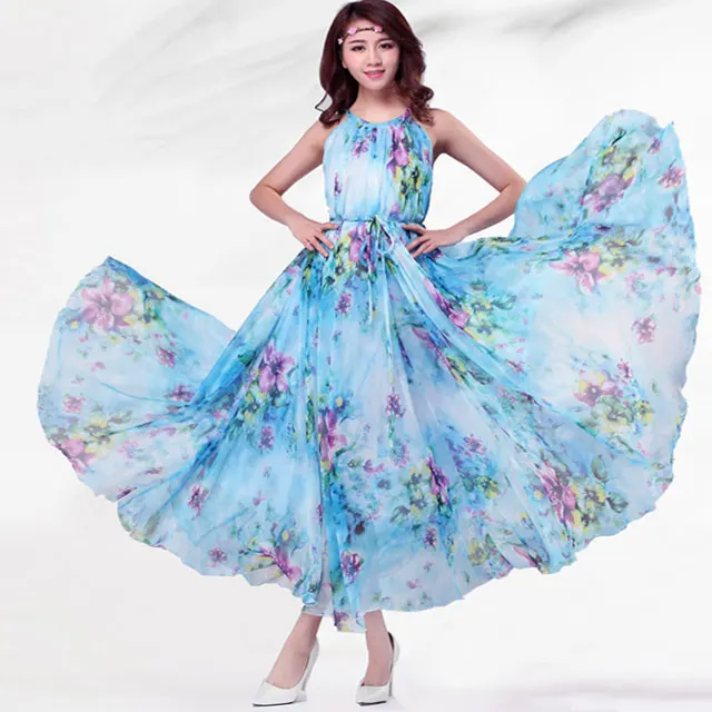 Watery Blue Floral Летнее цветочное длинное шифоновое платье макси платье больших размеров знаменитостей/выпускных/вечерних платьев пляжное легкое платье для подружки невесты - Цвет: Watery Blue Floral