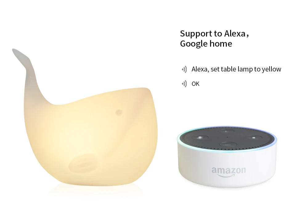 В форме Кита Wi-Fi умный стол лампа совместима с Alexa Голосовое управление ручной сенсорный светодиодный светильник окружающего ночного освещения светодиодный FreeAPP