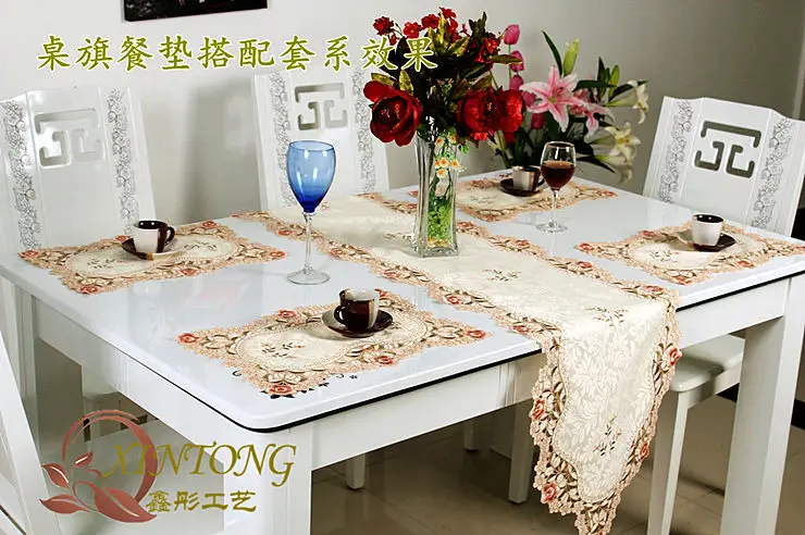 1018 European light-colored flower garden luxury embroidered table cloth fabric coffee runner tablecloth placemat | Дом и сад