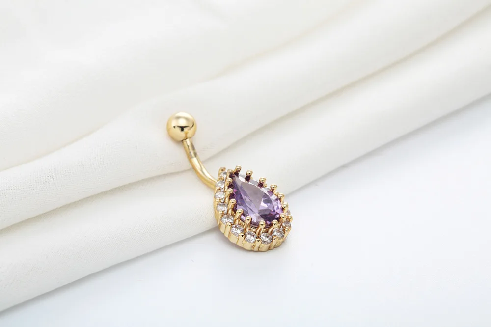 Kinitial кубического циркония кольцо Фиолетовый капли воды для пирсинга из