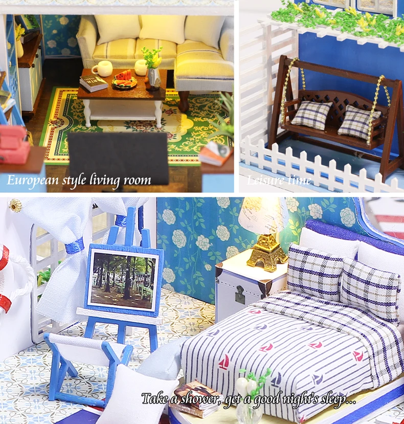 CUTEBEE DIY кукольный домик деревянные кукольные домики Миниатюрный Кукольный дом набор мебели Каса музыка светодиодные игрушки для детей подарок на день рождения A68D