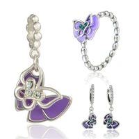 purple enamelcrystal butterfly jewelry sets sterling silver for women gw fashion jewelry earrings pendant and ring set 013h15