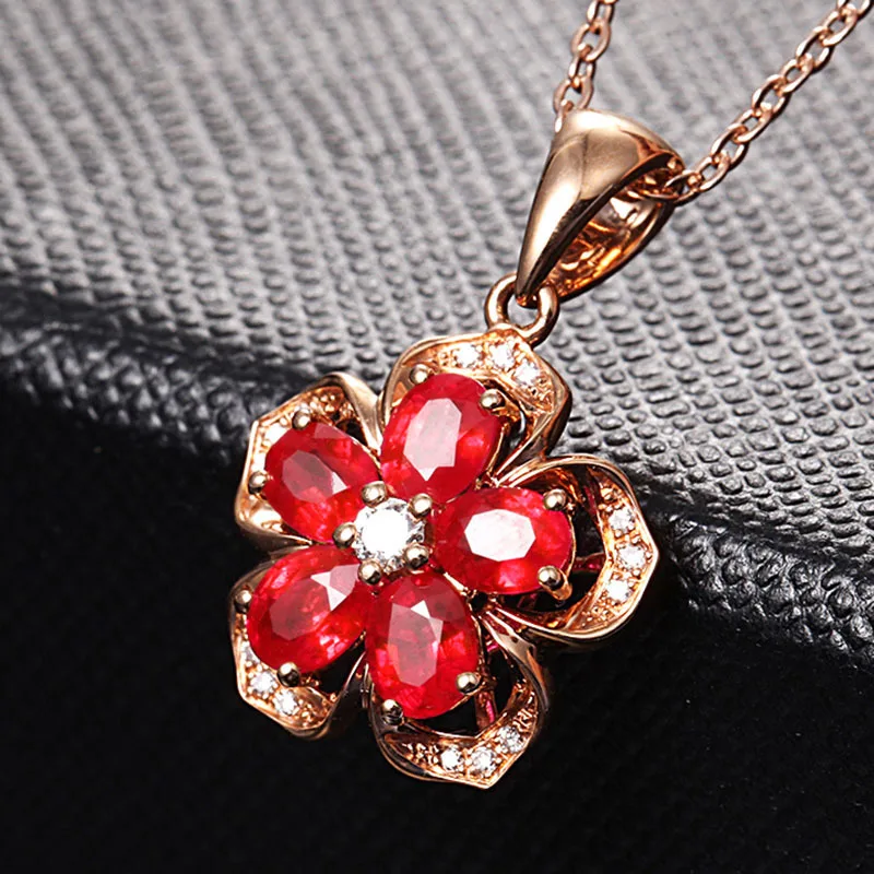 Plum Blossom Cherry Wintersweet Flowers Rose Gold Color Fashion Pendant Necklace Made with Five Petal Red Austria Crystal Wholes | Украшения
