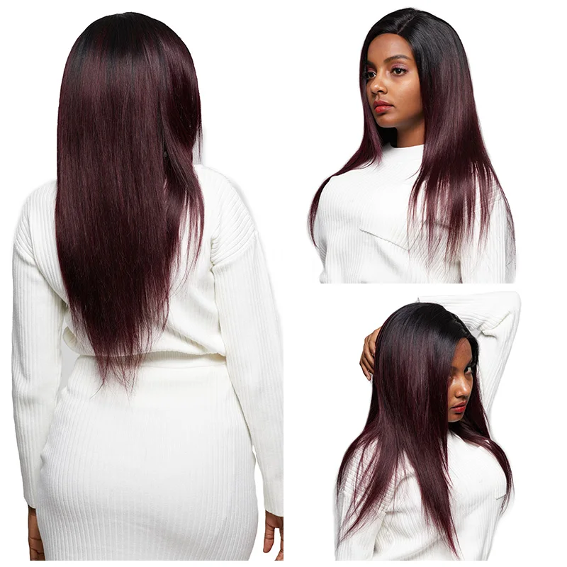 

Ombre 99J Lace Front Human Hair Wigs 13*1 Red Colored Straight Lace Front Wig Brazilian Burgundy Transparent Lace Front Wig Remy