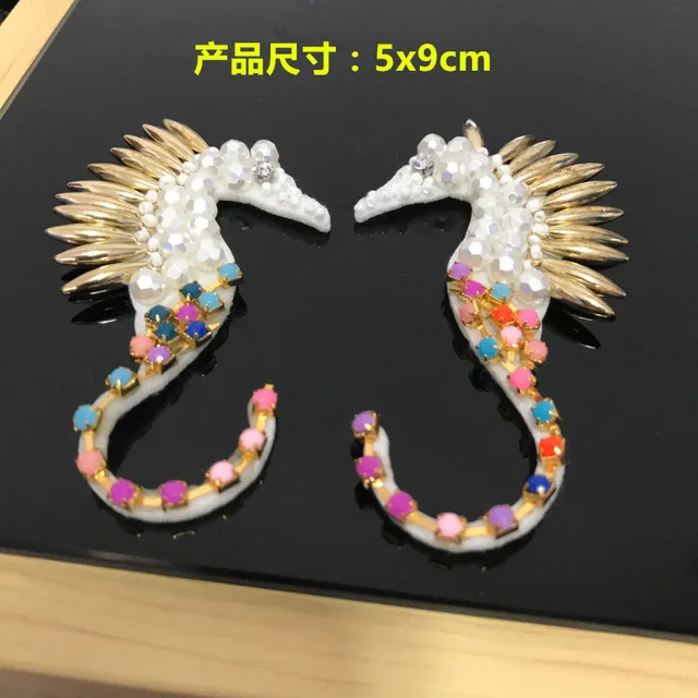 Sea horse 1 шт. змея череп патч 3D ручной работы со стразами Патчи Шить-на Одежда DIY морской конек parches вышивка аппликация животных - Цвет: Sea horse