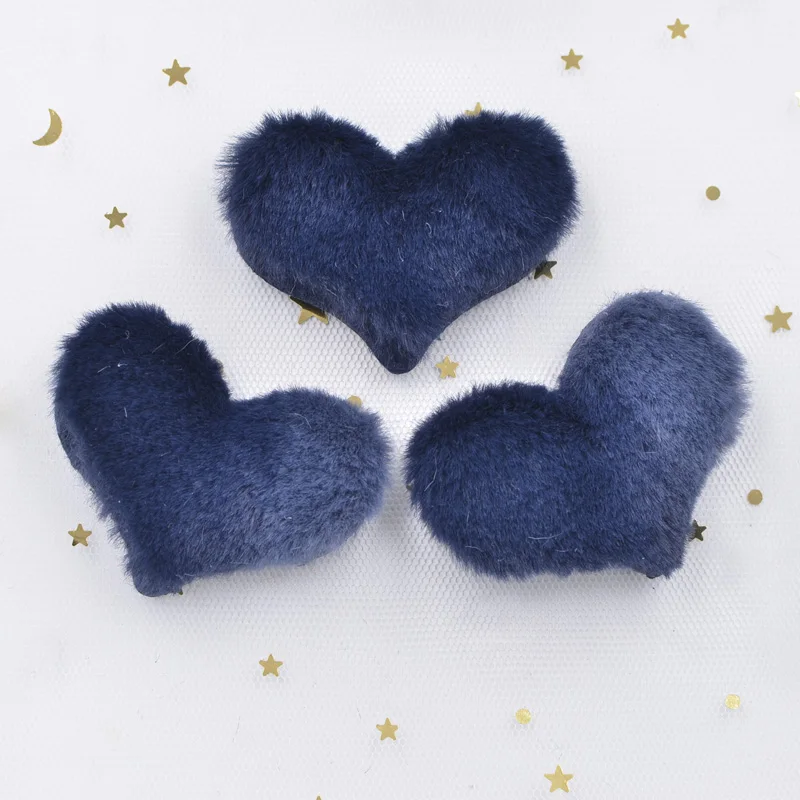 Navy Blue 12 шт. плюшевые патчи кроличья шерсть украшение сердце аппликации для одежды материалы для рукоделия шитье DIY заколки для волос орнамент S76 - Цвет: Navy Blue