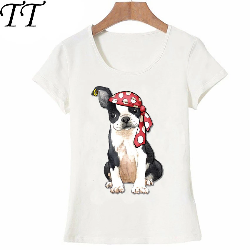 Прикольная Пиратская футболка Boston Terrier летняя Милая женская девичья с коротким