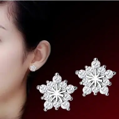 Женские серьги гвоздики со снежинкой из стерлингового серебра 925 пробы с