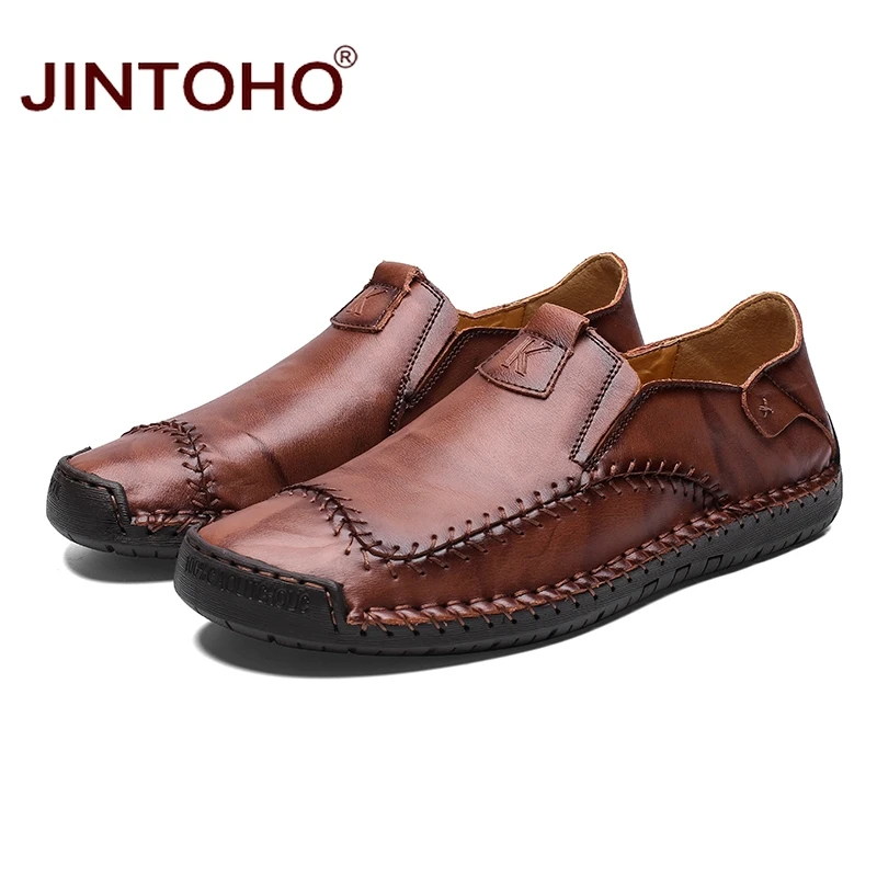 Мужская обувь JINTOHO из натуральной кожи без шнуровки модные мужские туфли