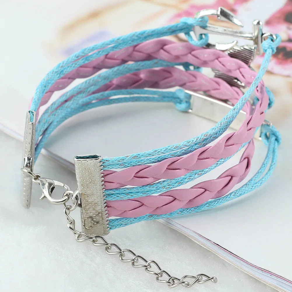 2x Adjustable Butterfly Anchor Love Bracelet DIY Woven PU Leather Wristband | Украшения и аксессуары