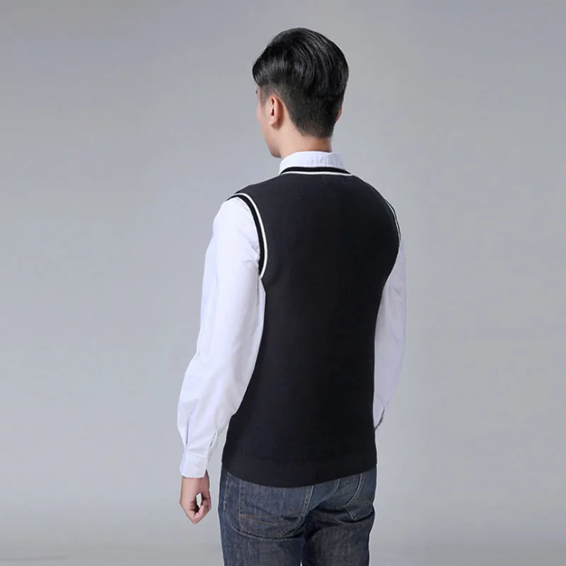 New Knitwear Trui Heren Vest Men Pullover Pull Homme V-neck Sleeveless Sweater Cotton Mens Jumper Sueter Masculino | Мужская одежда