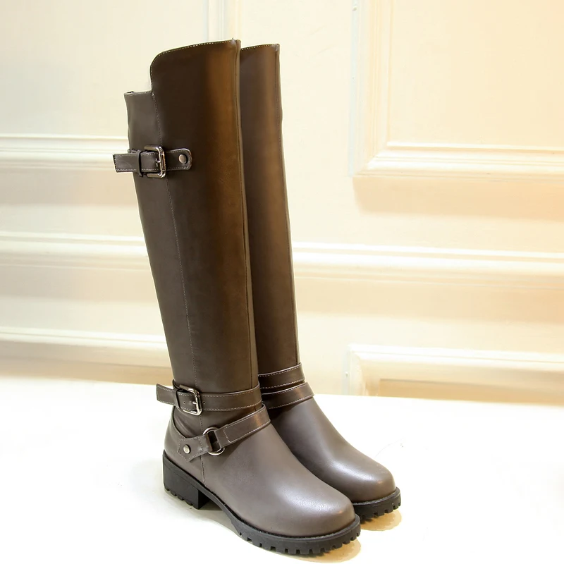 Новые осенние женские сапоги модные мотоциклетные до колена Повседневная обувь