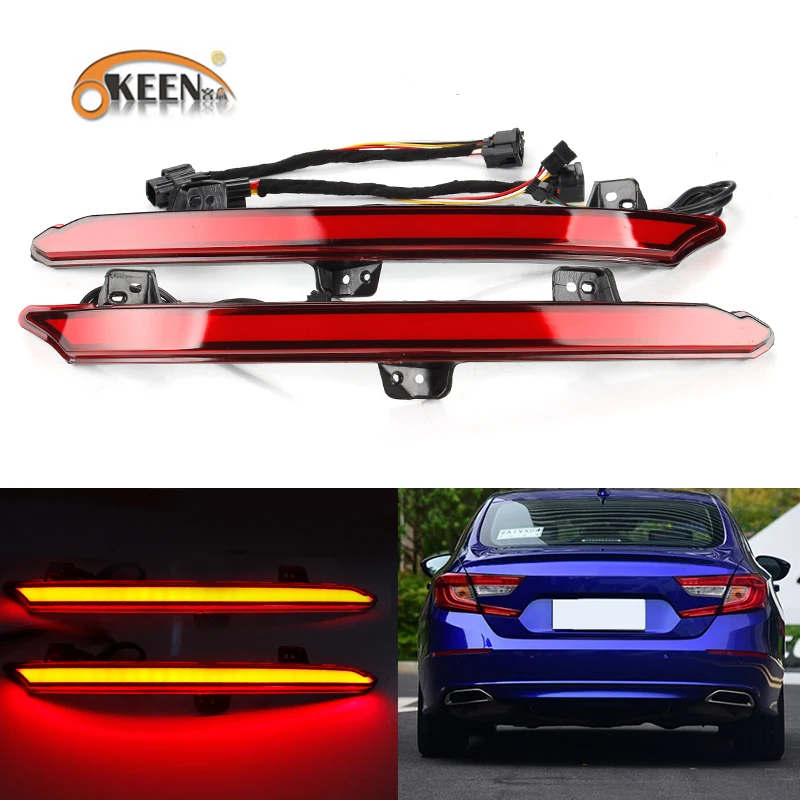 

OKEEN 2pcs Car LED Tail Light For 2018 2019 Honda Accord 10th Rear Bumper Reflector Light Driving Braking Turn Signal Lamp