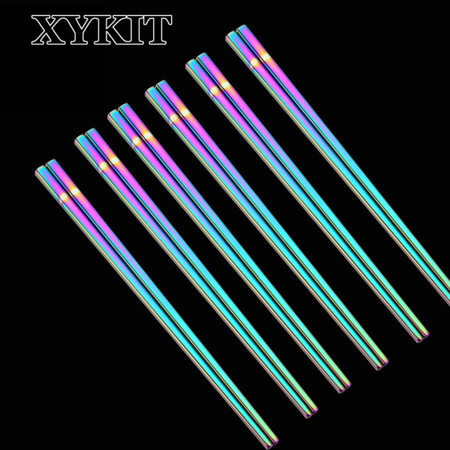 XYKIT радужные палочки для еды 304 из нержавеющей стали квадратные китайские Красочные палочки Хаши для ЧОПа многоразовые палочки