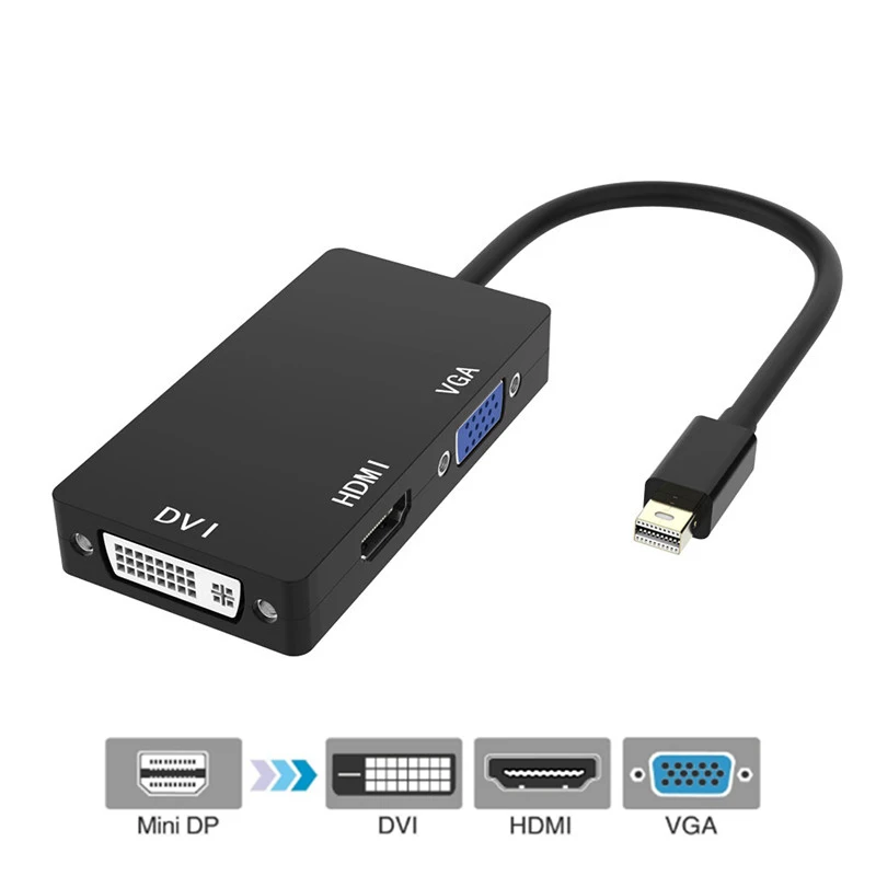 Black 3 в 1 Thunderbolt Mini DP DisplayPort к HDMI DVI VGA display port кабель-адаптер для Apple MacBook Pro Mac Book Air Samart tv - Цвет: Black