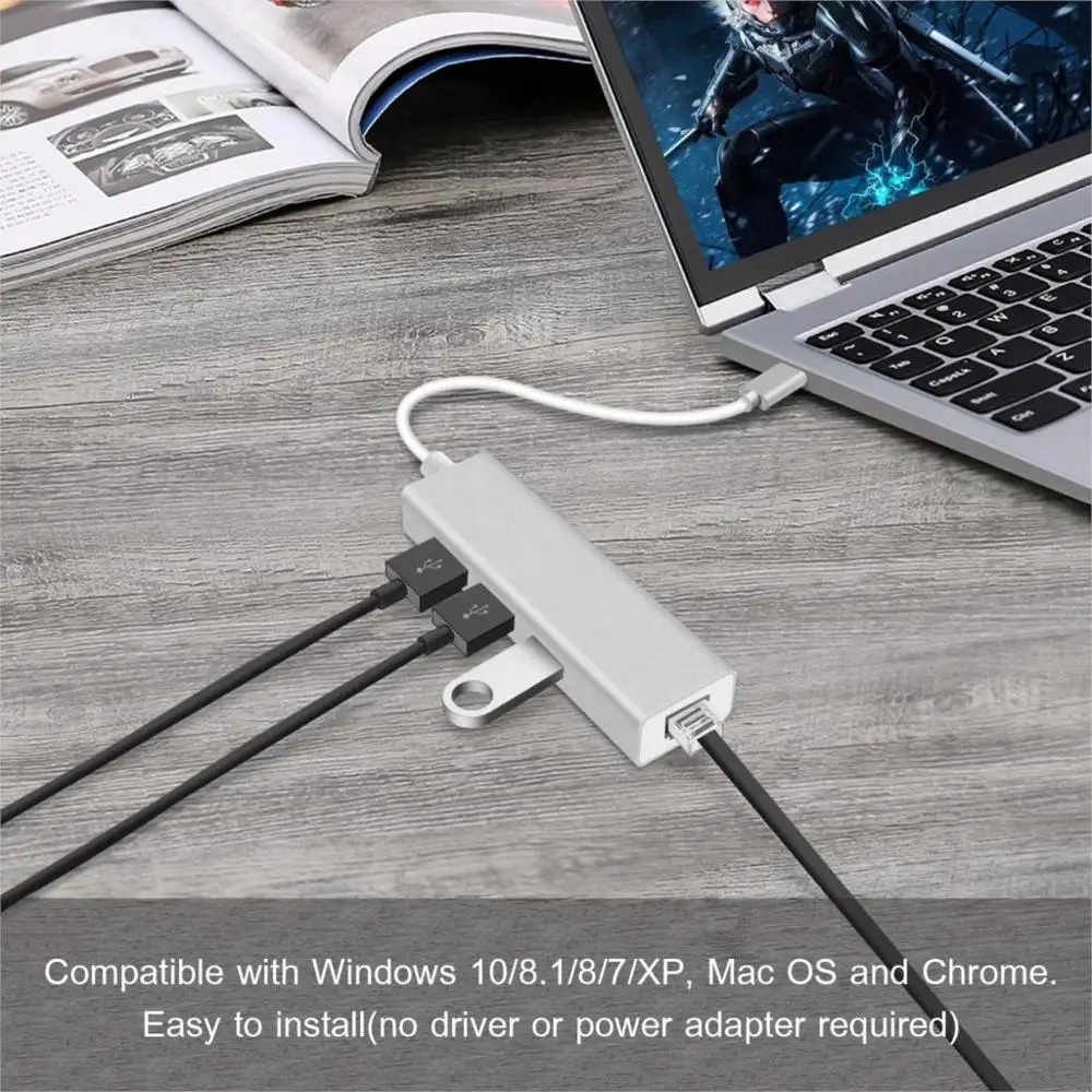 USB C Ethernet RJ45 Lan адаптер типа на 3 порта 0 концентратор 10/100/1000 Мбит/с гигабитный