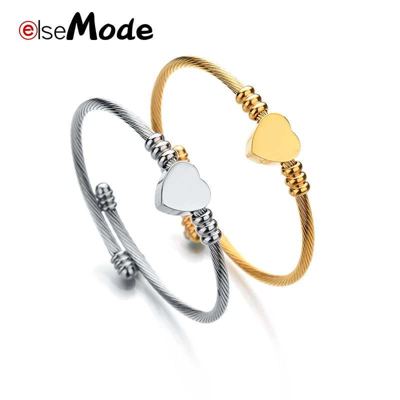 ELSEMODE Любовь Сердце стальной проволоки манжеты Открытие браслеты золото/сталь