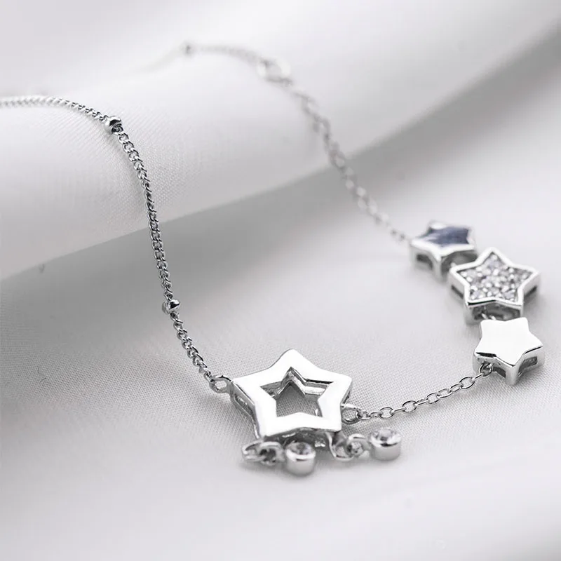 SA SILVERAGE Real 925 Sterling Silver AAA CZ Classic Design Star Chains Anklets for Women Trendy Fine Jewelry | Украшения и