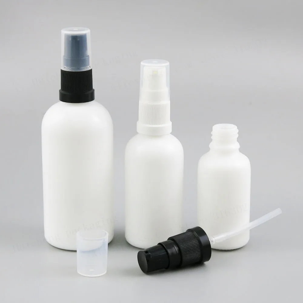 

Travel Refillable Natural White Cream lotion Pump Shampoo Bottle 1oz 30ml 50ml 100ml White Glass Bottle With Pump 12pcs