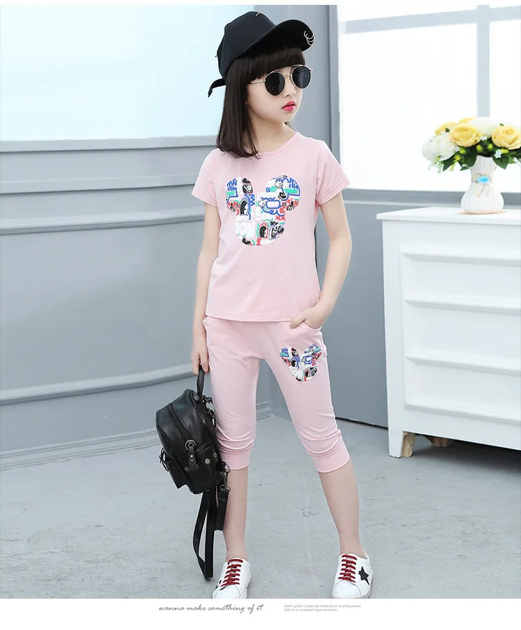 Детская летняя одежда Модный комплект одежды из 2 предметов с Минни и Микки для