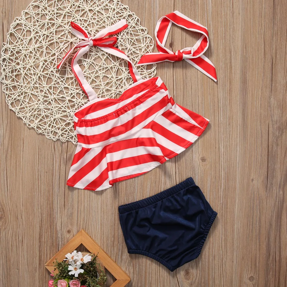 Бренд HIRIGIN смесь хлопка для малышей маленьких девочек танкини бикини купальник